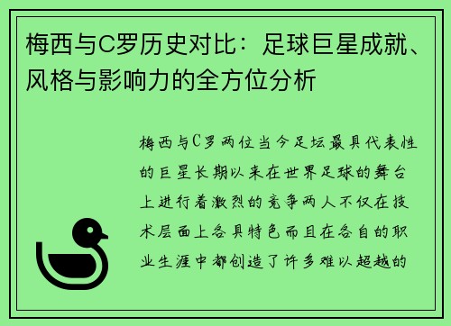 梅西与C罗历史对比：足球巨星成就、风格与影响力的全方位分析